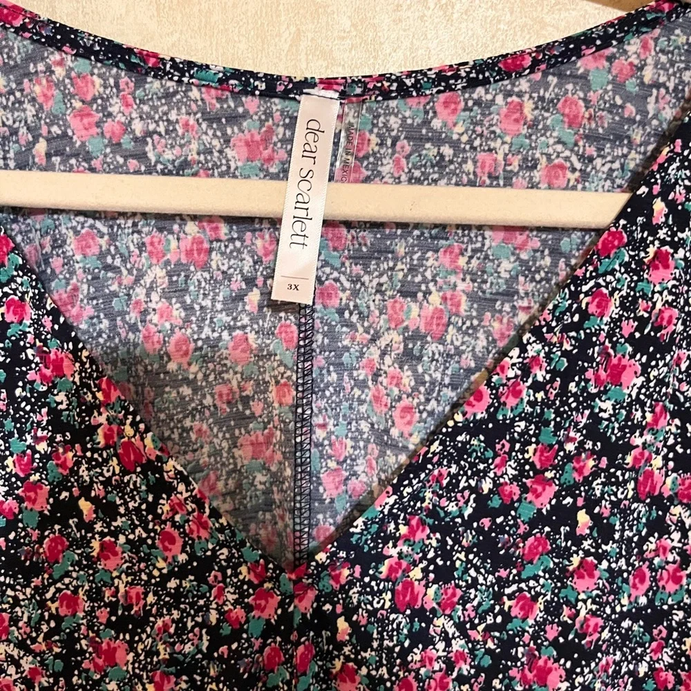 Dear Scarlet Navy Multi Floral Long Sleeve V Neck Elastic Waist-Midi Dress - Picture 3 of 5